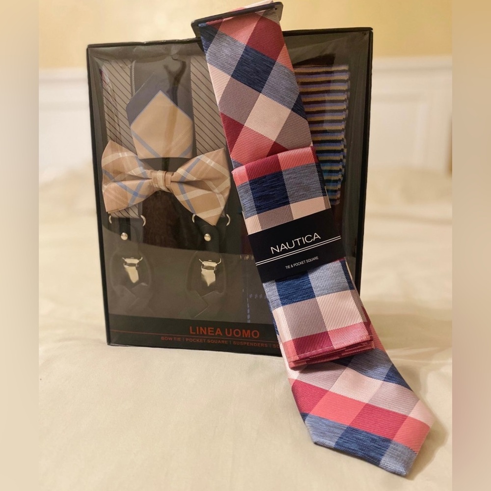 BUNDLE NWT Men’s NAUTICA Tie & Accessories bowtie suspender pocket square socks